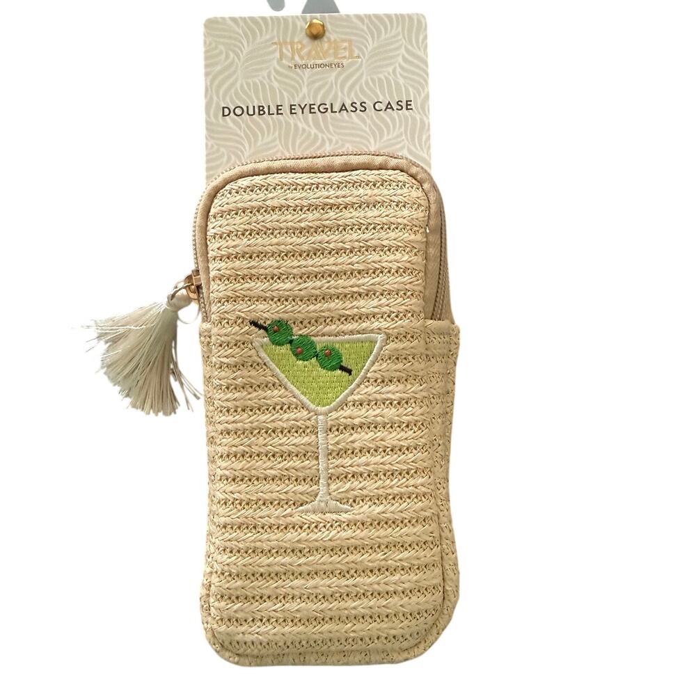 Evolution Eyes Travel Double Eyeglass Case Martini Straw NWT